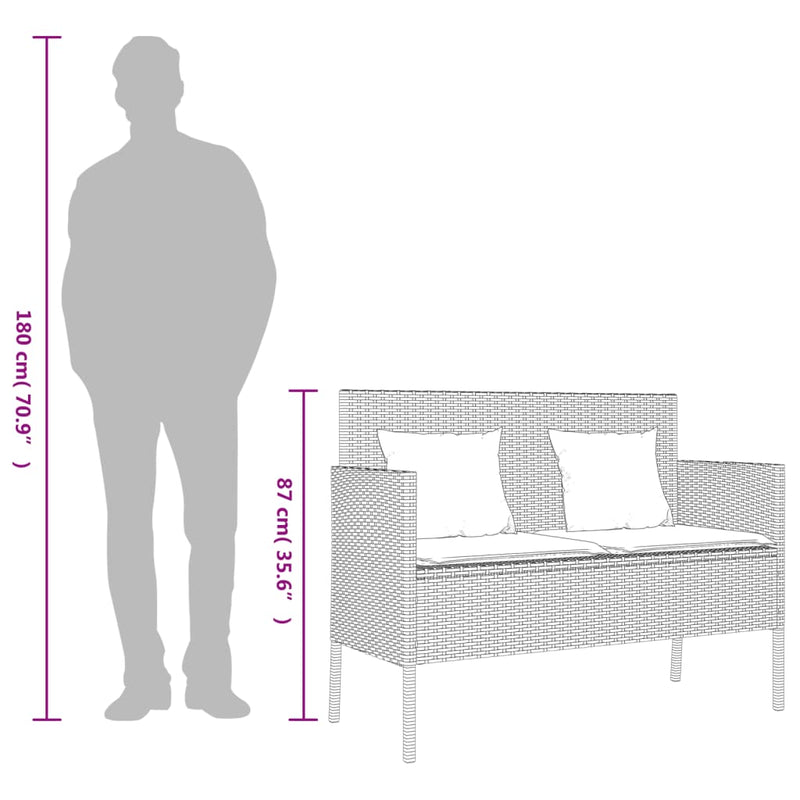 Garden Bench with Cushions Grey Poly Rattan Payday Deals