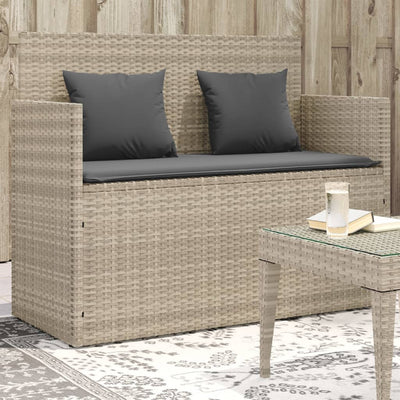 Garden Bench with Cushions Light Grey Poly Rattan