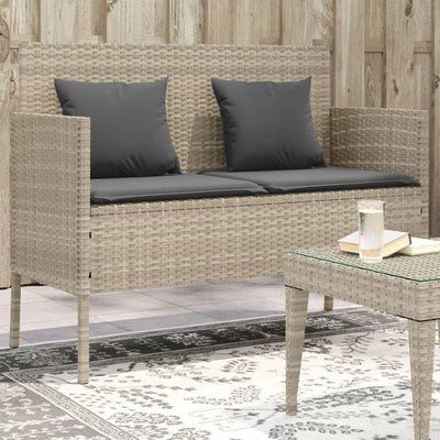 Garden Bench with Cushions Light Grey Poly Rattan Payday Deals