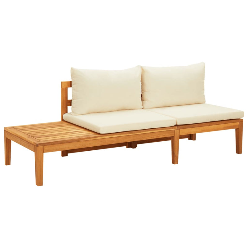 Garden Bench with Table Cream White Cushions Solid Acacia Wood Payday Deals