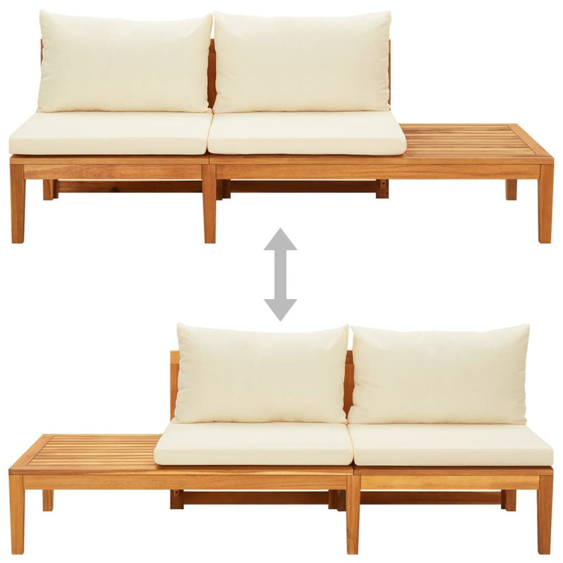 Garden Bench with Table Cream White Cushions Solid Acacia Wood Payday Deals