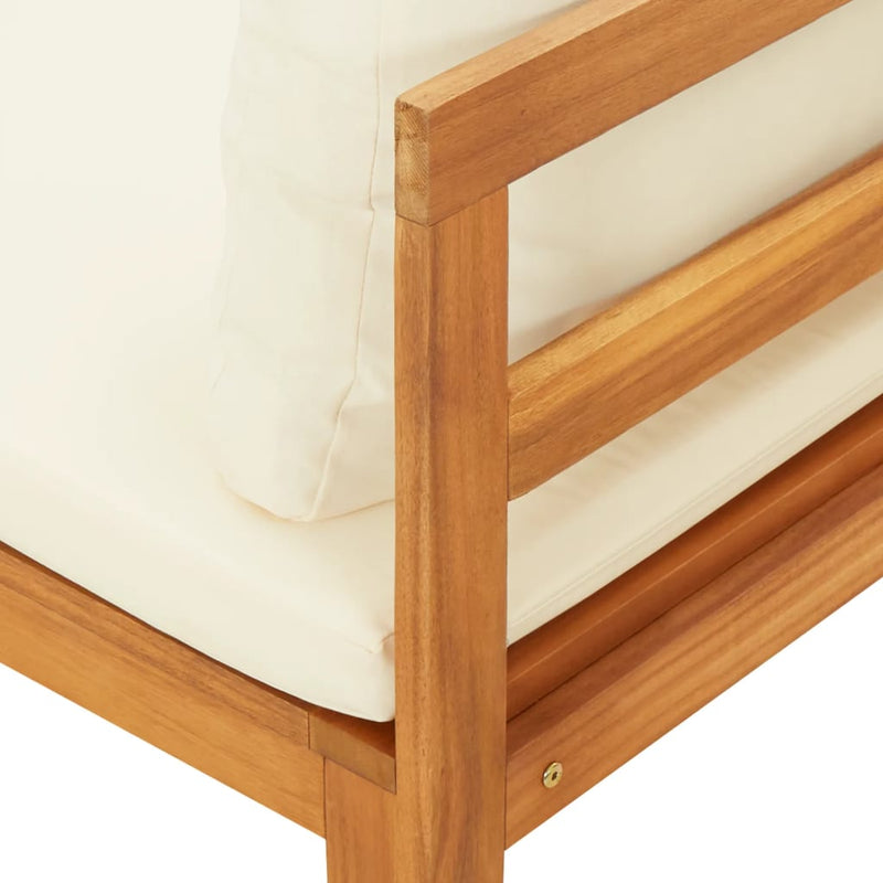 Garden Bench with Table Cream White Cushions Solid Acacia Wood Payday Deals