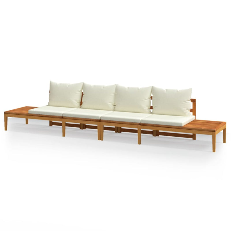 Garden Benches with Cream White Cushions 2 pcs Acacia Wood Payday Deals