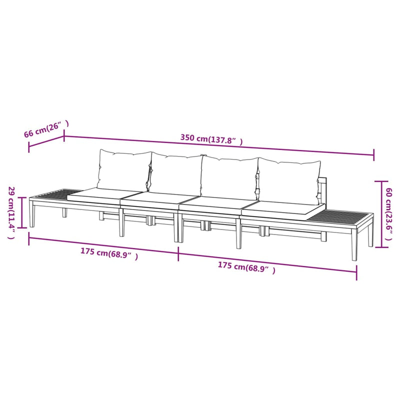 Garden Benches with Cream White Cushions 2 pcs Acacia Wood Payday Deals