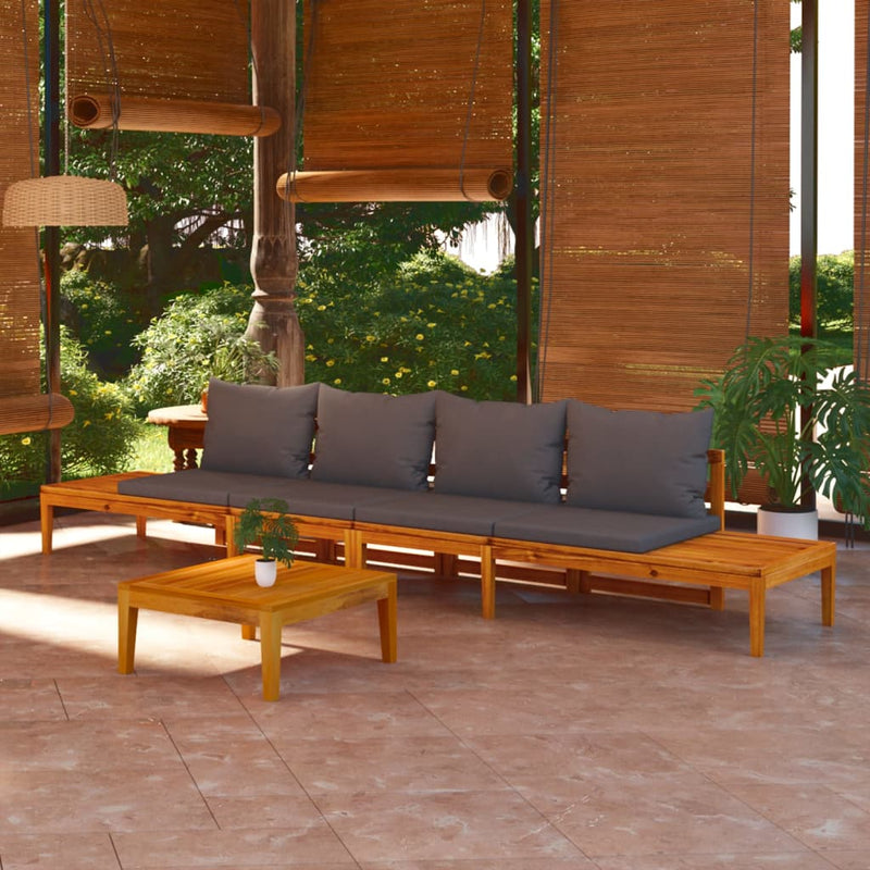 Garden Benches with Dark Grey Cushions 2 pcs Acacia Wood Payday Deals