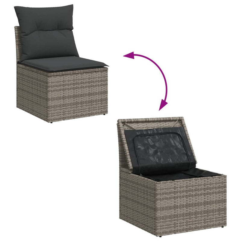 Garden Chair Armless with Cushions Grey Poly Rattan Payday Deals