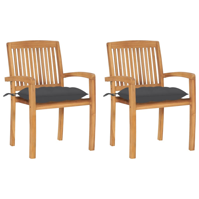 Garden Chairs 2 pcs with Anthracite Cushions Solid Teak Wood Payday Deals