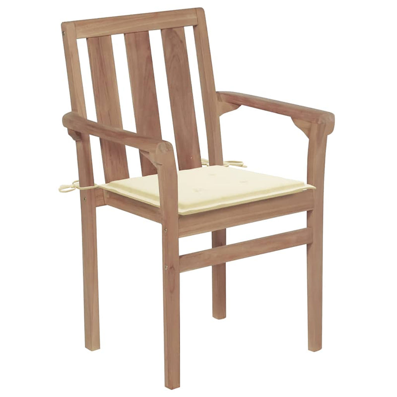 Garden Chairs 2 pcs with Cream Cushions Solid Teak Wood Payday Deals