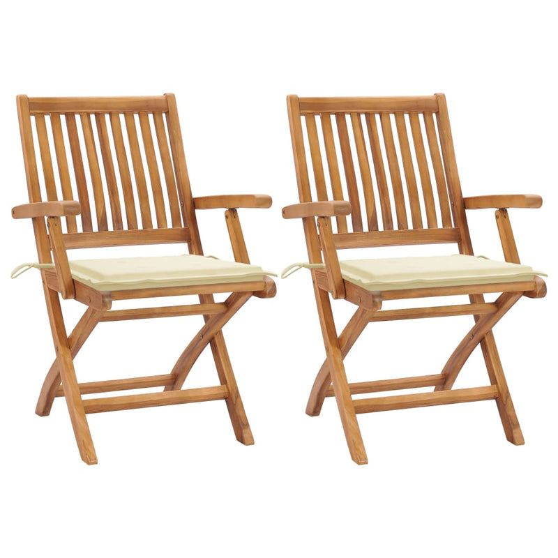 Garden Chairs 2 pcs with Cream Cushions Solid Teak Wood Payday Deals