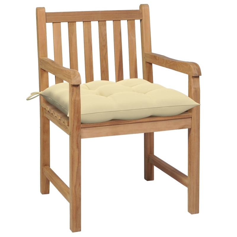 Garden Chairs 2 pcs with Cream White Cushions Solid Teak Wood Payday Deals