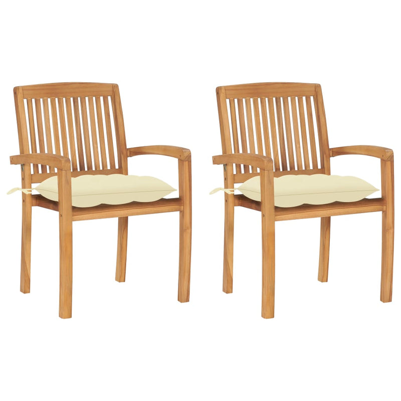 Garden Chairs 2 pcs with Cream White Cushions Solid Teak Wood Payday Deals