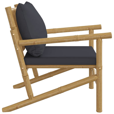 Garden Chairs 2 pcs with Dark Grey Cushions Bamboo Payday Deals