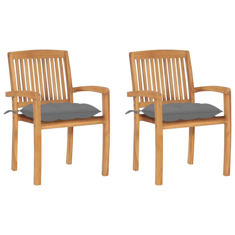 Garden Chairs 2 pcs with Grey Cushions Solid Teak Wood Payday Deals
