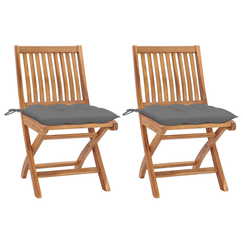 Garden Chairs 2 pcs with Grey Cushions Solid Teak Wood Payday Deals