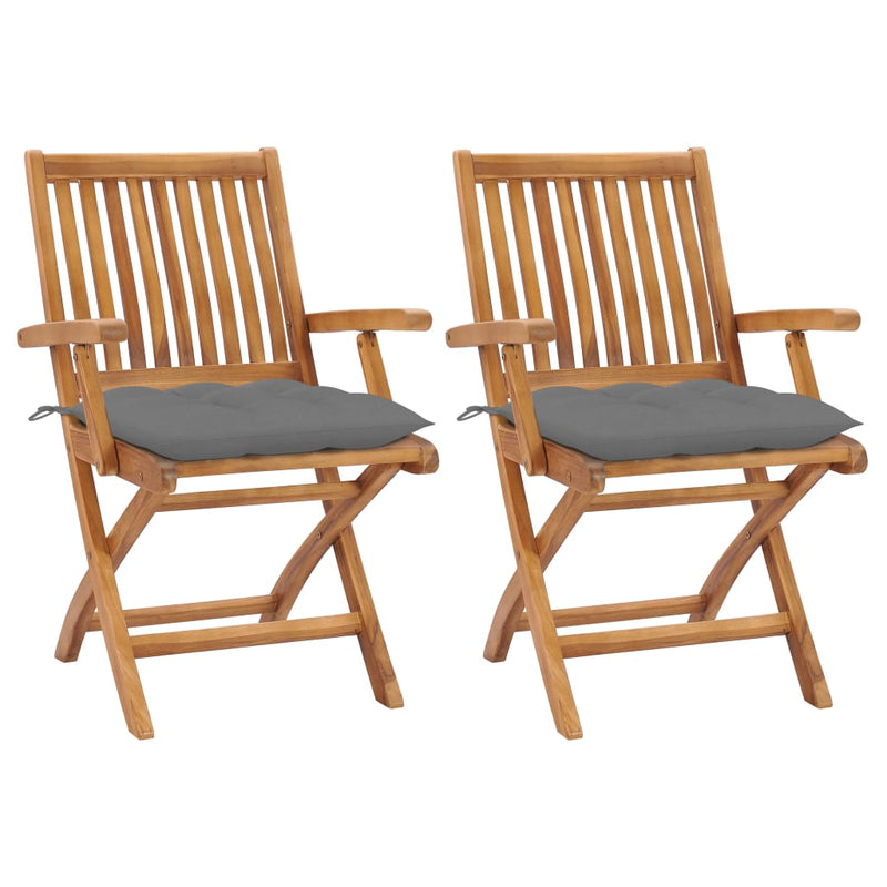 Garden Chairs 2 pcs with Grey Cushions Solid Teak Wood Payday Deals