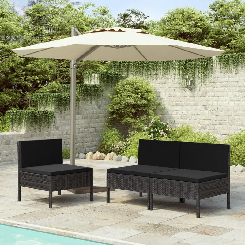 Garden Chairs 3 pcs with Cushions Poly Rattan Black Payday Deals