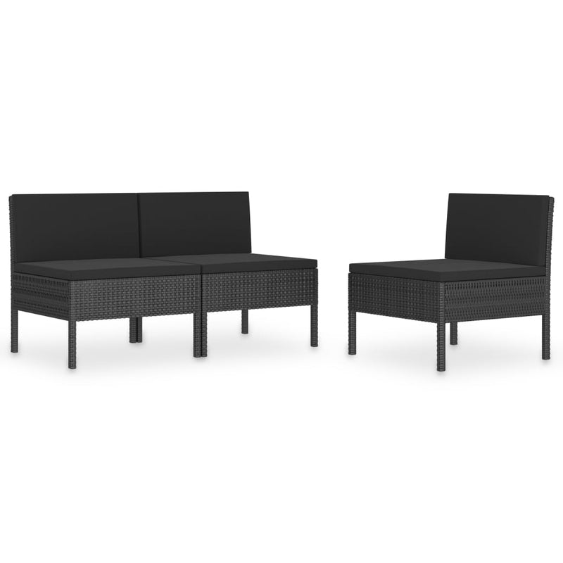 Garden Chairs 3 pcs with Cushions Poly Rattan Black Payday Deals