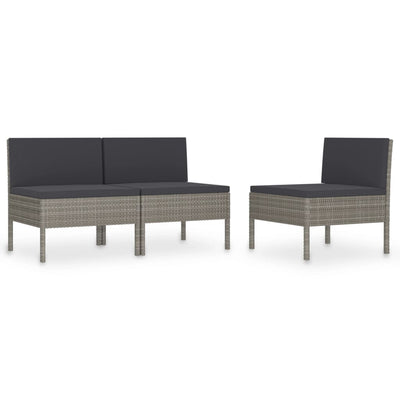 Garden Chairs 3 pcs with Cushions Poly Rattan Grey Payday Deals