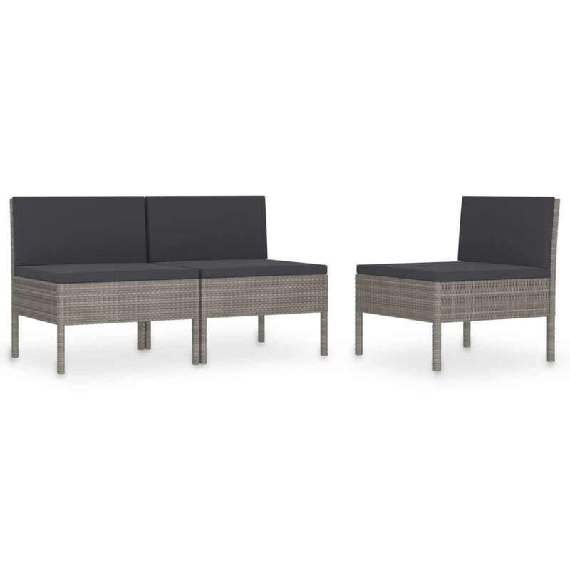 Garden Chairs 3 pcs with Cushions Poly Rattan Grey Payday Deals