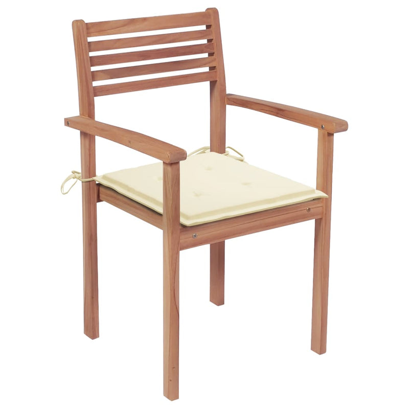 Garden Chairs 4 pcs with Cream Cushions Solid Teak Wood Payday Deals