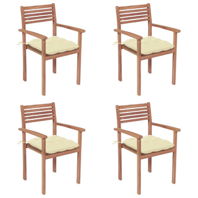 Garden Chairs 4 pcs with Cream White Cushions Solid Teak Wood