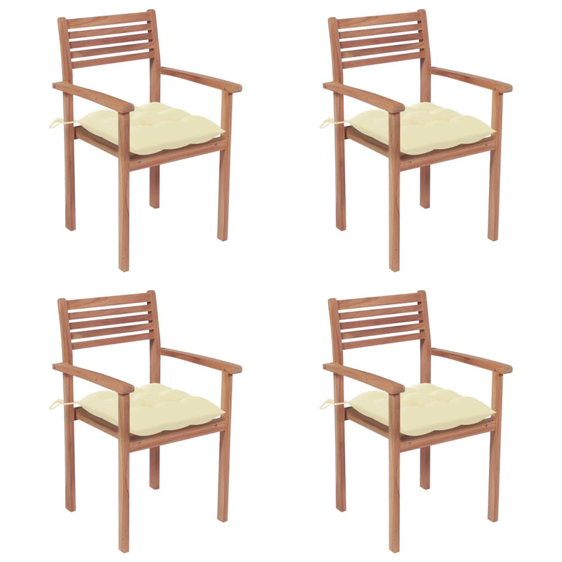 Garden Chairs 4 pcs with Cream White Cushions Solid Teak Wood Payday Deals