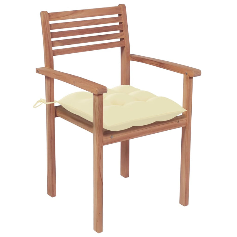 Garden Chairs 4 pcs with Cream White Cushions Solid Teak Wood Payday Deals