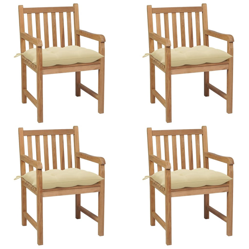 Garden Chairs 4 pcs with Cream White Cushions Solid Teak Wood Payday Deals