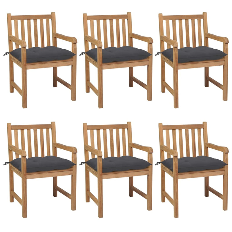 Garden Chairs 6 pcs with Anthracite Cushions Solid Teak Wood Payday Deals