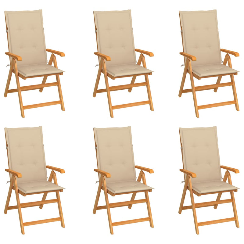 Garden Chairs 6 pcs with Beige Cushions Solid Teak Wood Payday Deals