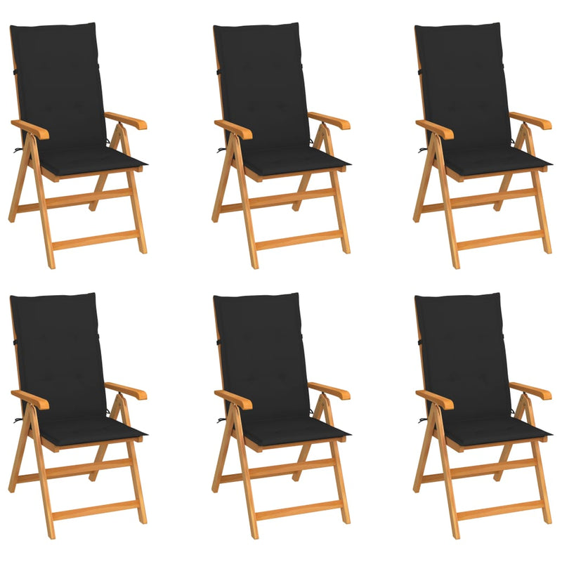 Garden Chairs 6 pcs with Black Cushions Solid Teak Wood Payday Deals