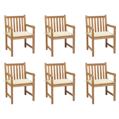 Garden Chairs 6 pcs with Cream Cushions Solid Teak Wood Payday Deals