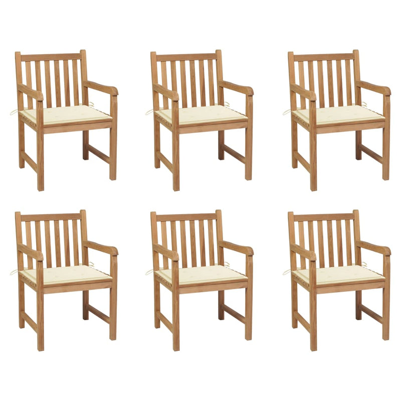 Garden Chairs 6 pcs with Cream Cushions Solid Teak Wood Payday Deals