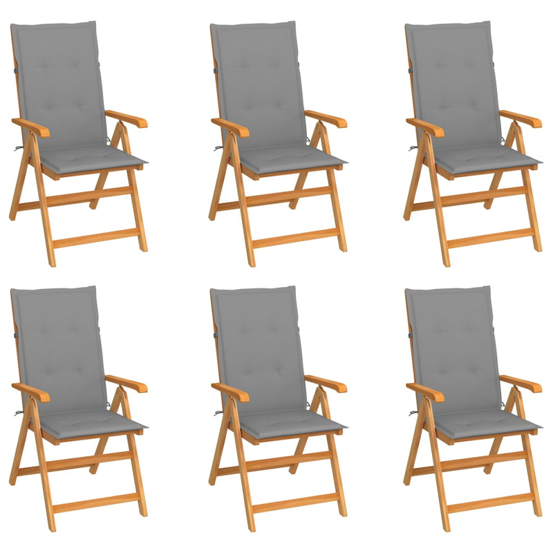 Garden Chairs 6 pcs with Grey Cushions Solid Teak Wood Payday Deals