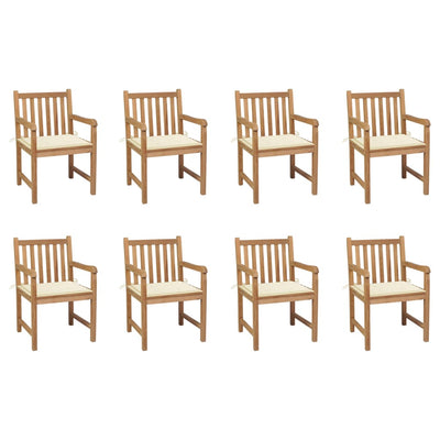 Garden Chairs 8 pcs with Cream Cushions Solid Teak Wood