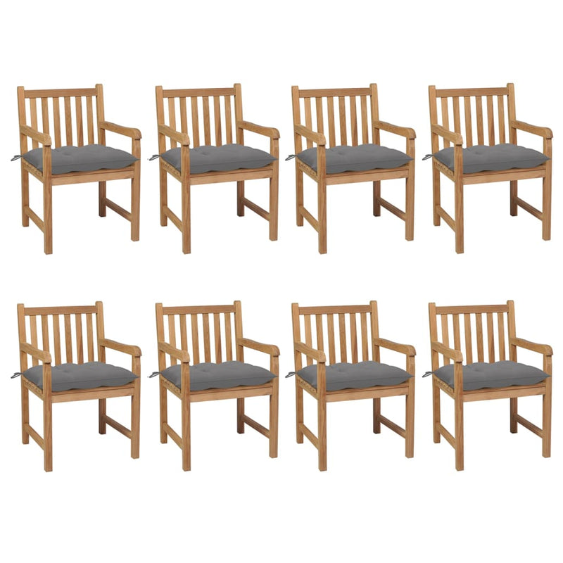 Garden Chairs 8 pcs with Grey Cushions Solid Teak Wood Payday Deals