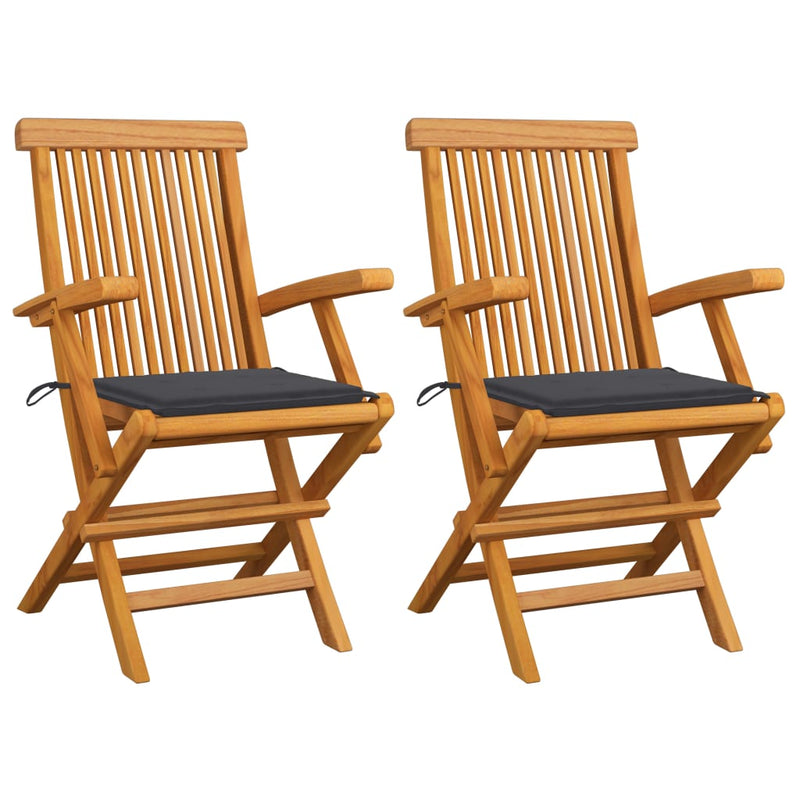 Garden Chairs with Anthracite Cushions 2 pcs Solid Teak Wood Payday Deals
