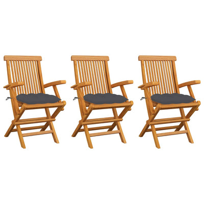 Garden Chairs with Anthracite Cushions 3 pcs Solid Teak Wood