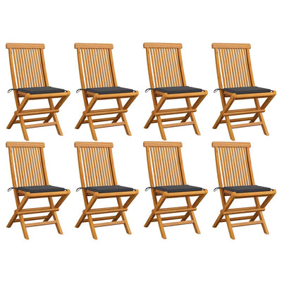 Garden Chairs with Anthracite Cushions 8 pcs Solid Teak Wood Payday Deals