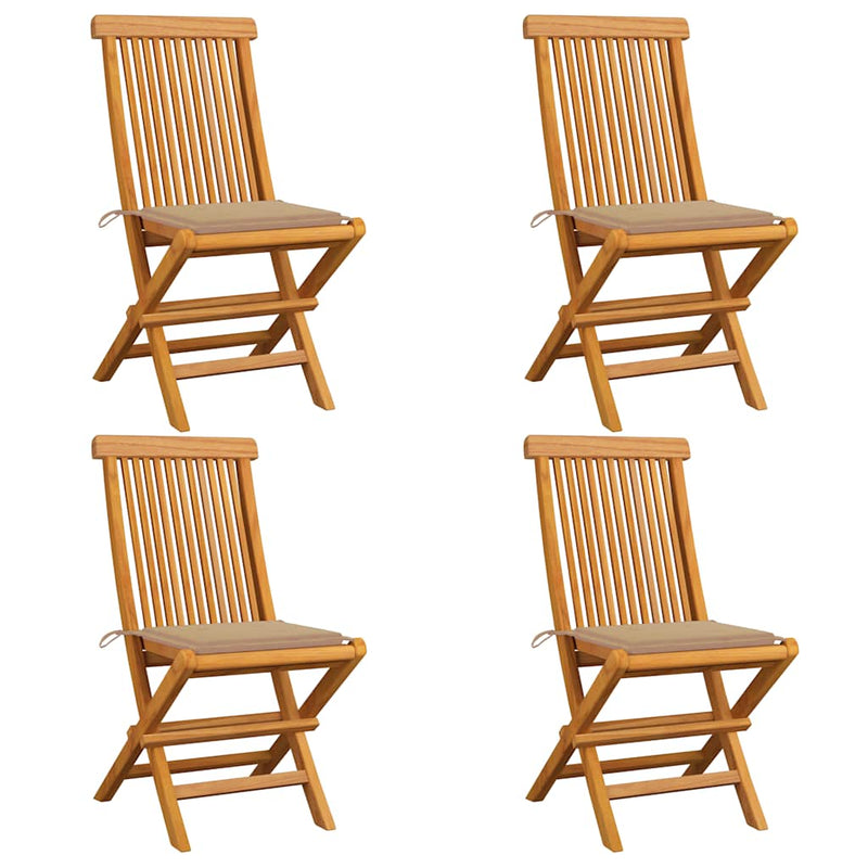 Garden Chairs with Beige Cushions 4 pcs Solid Teak Wood Payday Deals