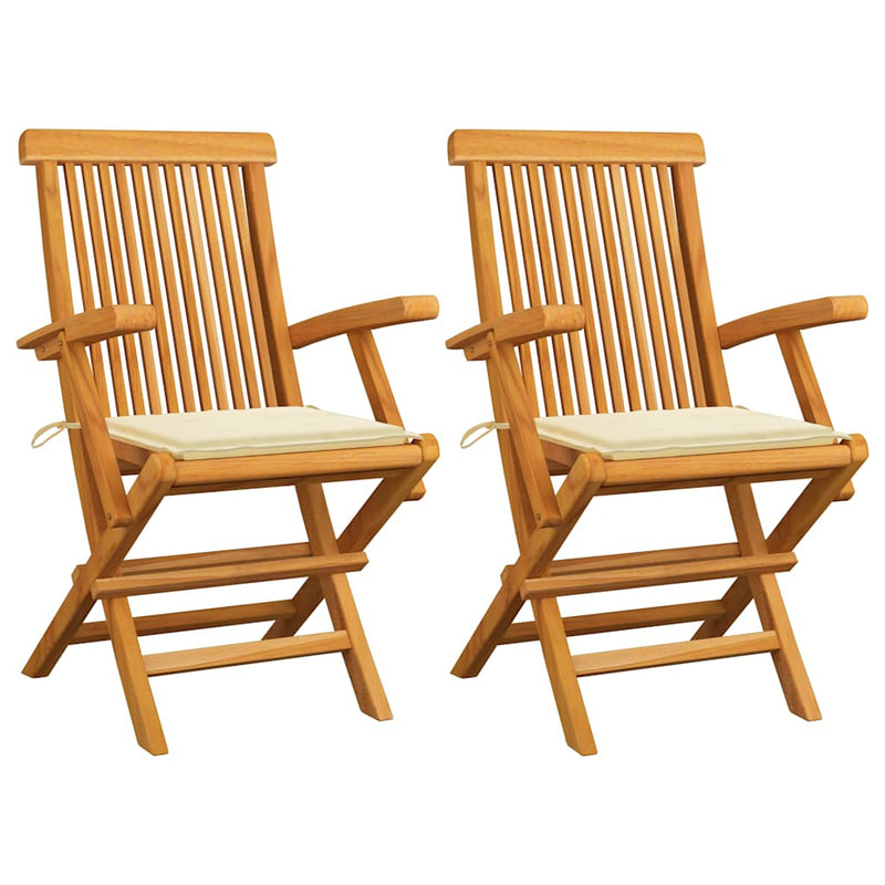 Garden Chairs with Cream Cushions 2 pcs Solid Teak Wood Payday Deals