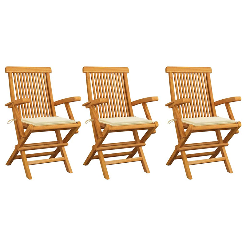 Garden Chairs with Cream Cushions 3 pcs Solid Teak Wood Payday Deals