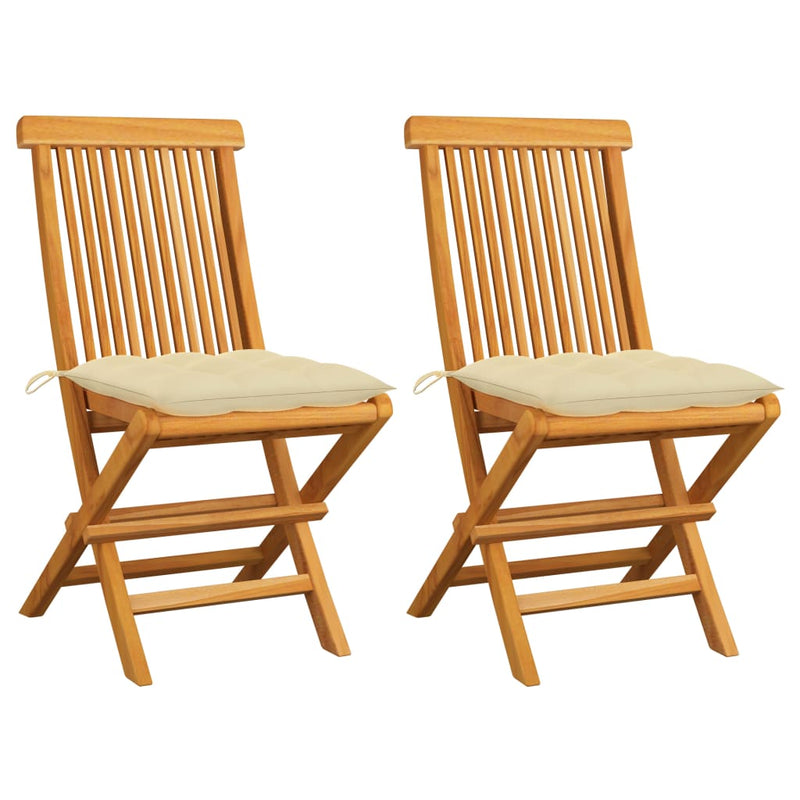 Garden Chairs with Cream White Cushions 2 pcs Solid Teak Wood Payday Deals