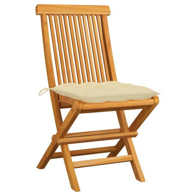 Garden Chairs with Cream White Cushions 2 pcs Solid Teak Wood Payday Deals