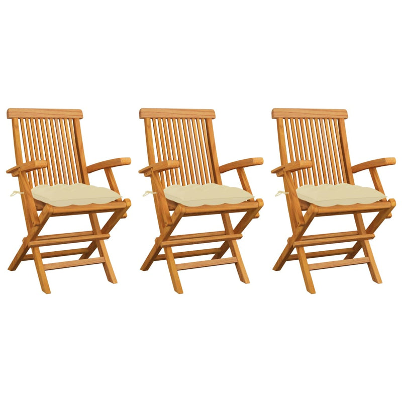 Garden Chairs with Cream White Cushions 3 pcs Solid Teak Wood Payday Deals