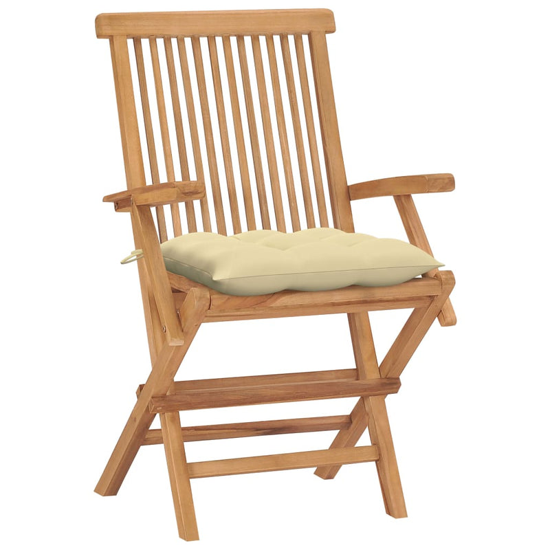 Garden Chairs with Cream White Cushions 4 pcs Solid Teak Wood Payday Deals