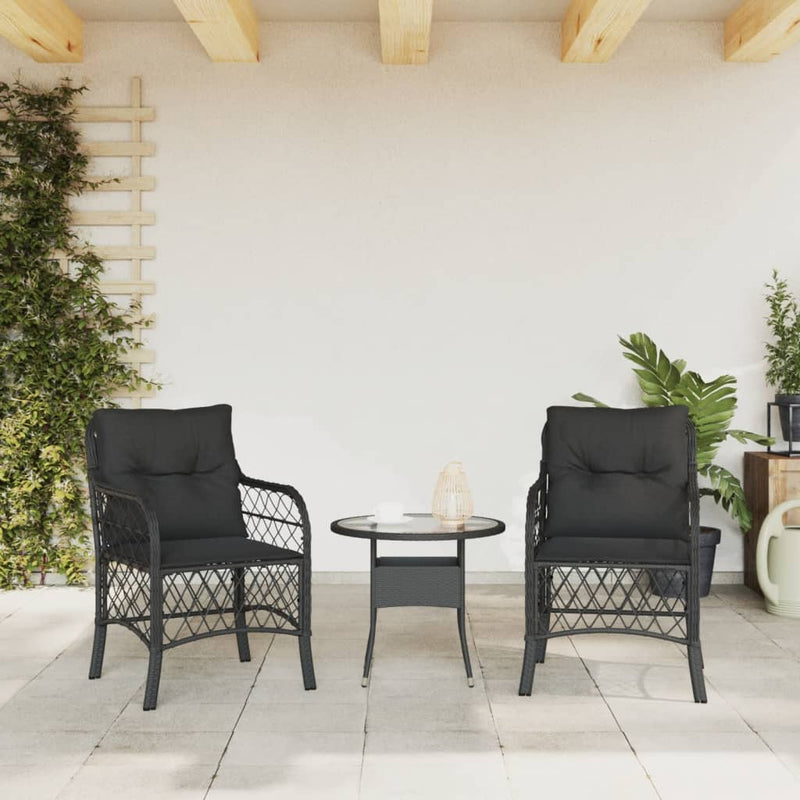 Garden Chairs with Cushions 2 pcs Black Poly Rattan Payday Deals