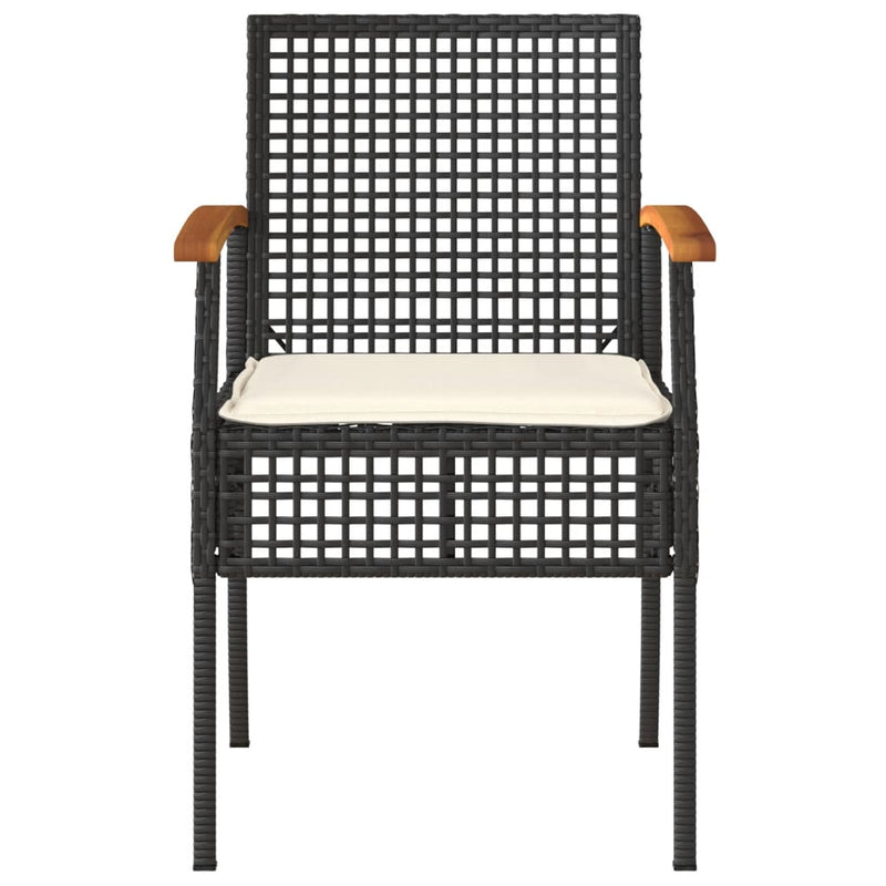 Garden Chairs with Cushions 2 pcs Black Poly Rattan Acacia Wood Payday Deals