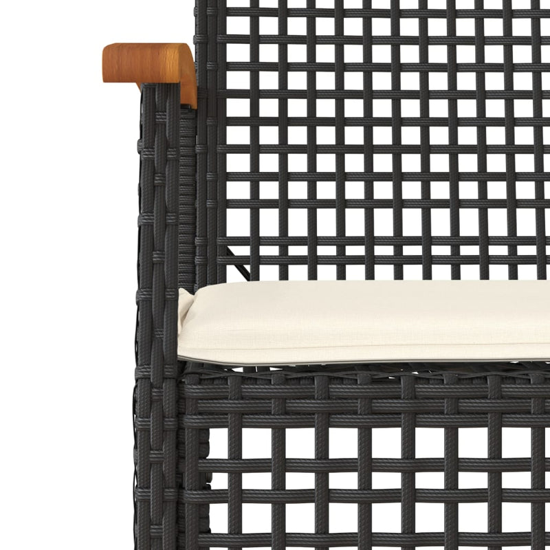 Garden Chairs with Cushions 2 pcs Black Poly Rattan Acacia Wood Payday Deals