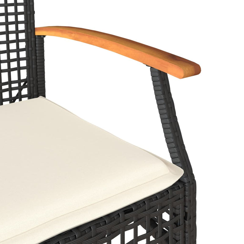 Garden Chairs with Cushions 2 pcs Black Poly Rattan Acacia Wood Payday Deals